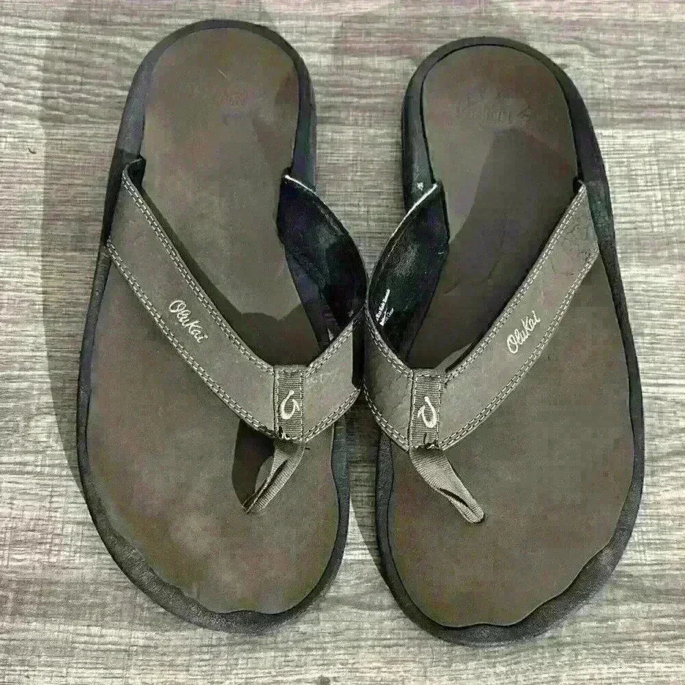 OluKai Ohana Men's Beach Sandals - Black/ Green‎ Size 14